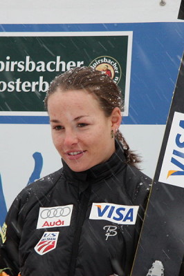  American ski jumper Lindsey Van at the flower ceremony after the Continental Cup competition in Baiersbronn 2009.Photo: Jeses via Wikipedia.