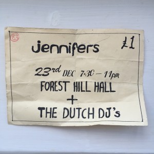 The Jennifers, gig ticket, Forest Hill Village Hall, Oxfordshire 1989