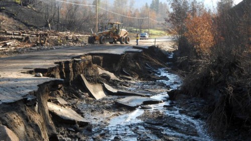 Damage on road from Twisp to Pateros caused by flooding in wake of the fires