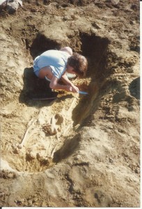 The author, aged 10, on an archaeological dig, Wheatley, 1986