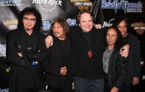 (l-r) Tony Iommi, Geezer Butler, Eddie Trunk, Ronnie James Dio, Vinny Appice