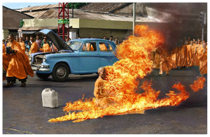 Thich Quang Duc, photographedby Malcolm Browne in Saigon, 1963.