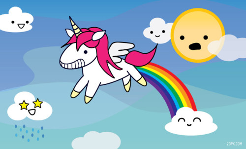 unicorn pooping a rainbow (art from www.20px.com)
